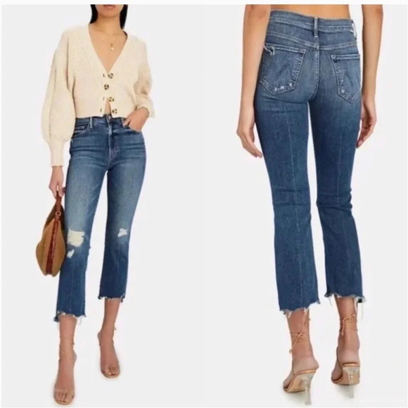 MOTHER Insider Crop Step Chew Denim Jeans High Rise Medium Wash Distressed 25 - Picture 1 of 7